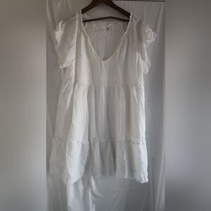 Mahina White Tiered Ruffled Cap Sleeve Tunic Dress